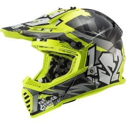 Cross Enduro Motorcycle Helmet Ls2 MX437 FAST EVO Crusher Black Yellow Fluo
