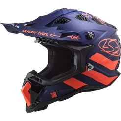 Cross Enduro Motorcycle Helmet Off Road Ls2 MX700 Subverter Evo CARGO Blue Orange Fluo Matt