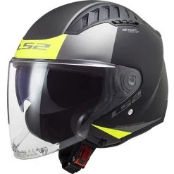 Double Visor Motorcycle Helmet Jet Ls2 OF600 Copter URBANE Black Yellow Fluo Matt