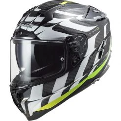 Integral Motorcycle Helmet In Carbon Ls2 FF327 CHALLENGER C Flames White Yellow Fluo