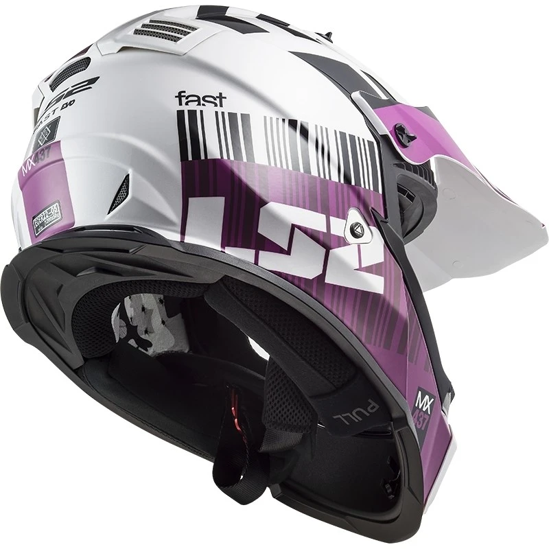Moto Cross Enduro Helmet Ls2 MX437 Fast Mini XCODE White Purple 4 Moto Cross Enduro Helmet Ls2 MX437 Fast Mini XCODE White Purple - Image 2