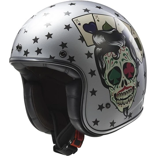 Motorcycle Helmet Jet Fiber LS2 OFF 583 Bobber Tattoo Silver 3 Motorcycle Helmet Jet Fiber LS2 OFF 583 Bobber Tattoo Silver