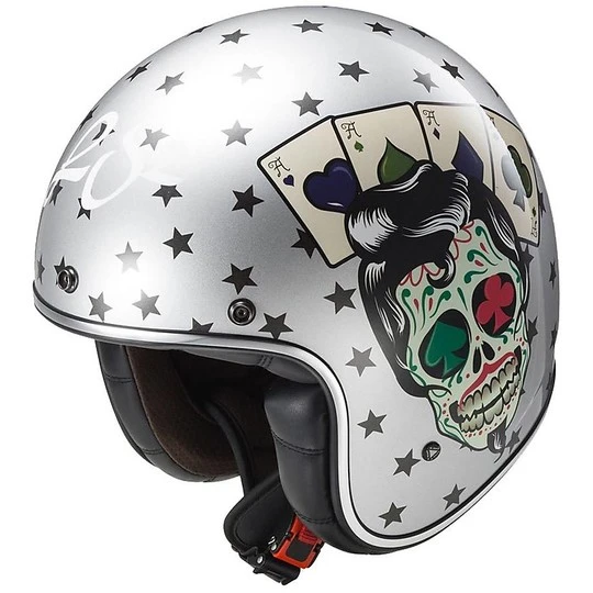 Motorcycle Helmet Jet Fiber LS2 OFF 583 Bobber Tattoo Silver 6 Motorcycle Helmet Jet Fiber LS2 OFF 583 Bobber Tattoo Silver - Image 4