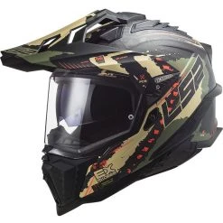 Off Road Motorcycle Tourism Helmet In Carbon Ls2 MX701 Explorer C Extend Green MIlitare