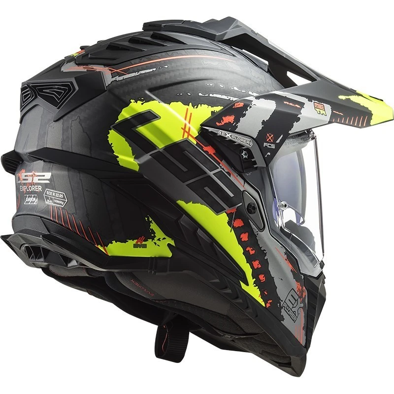 Off Road Touring Motorcycle Helmet In Carbon Ls2 MX701 Explorer C Extend Matt Fluo Yellow 4 Off Road Touring Motorcycle Helmet In Carbon Ls2 MX701 Explorer C Extend Matt Fluo Yellow - Image 2